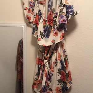 White floral romper with belt tie